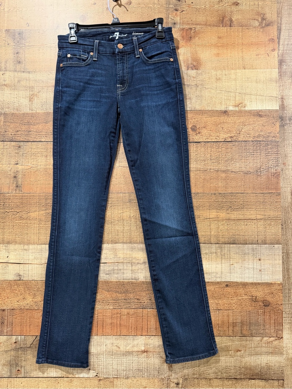 7 For All Mankind Kimmie Indigo Blue Straight Leg Jeans Size 28 (Long Inseam 33)